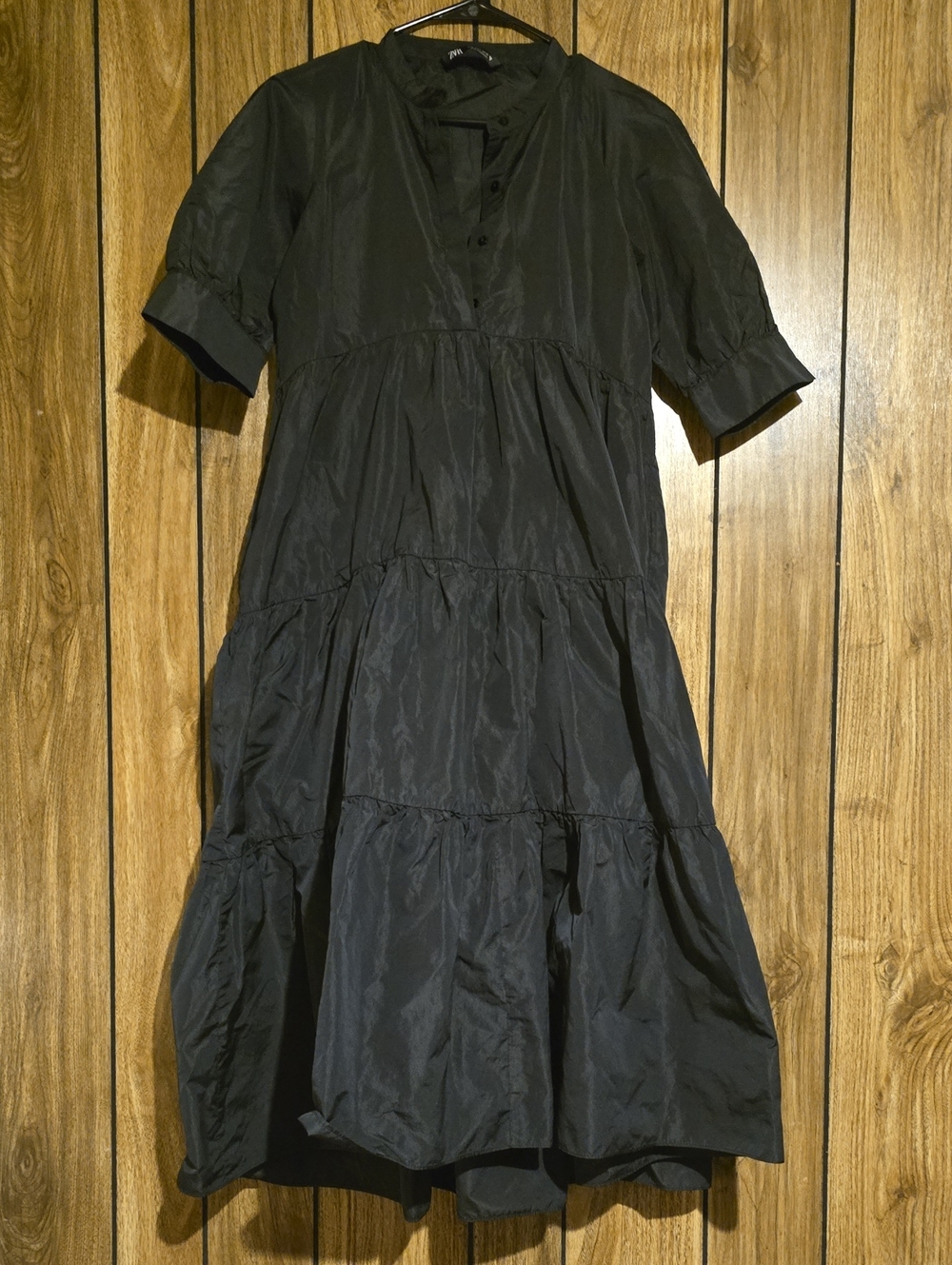 Zara Black Poplin Tiered Midi Dress